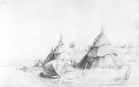 Ojibwa camp at the shores of Georgian Bay; a typical field sketch of Kane's from his first trip 1845