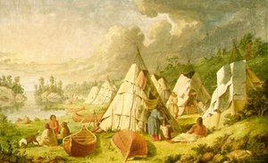 Indian encampment on Lake Huron, 1848–50. Oil painting after the field sketch from 1845 shown above.