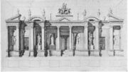 A Greek proscenium (theater screen) portraying a three-doored temple facade, posited in the early 20th century as a possible origin for the design of the templon.
