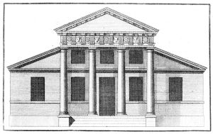 A villa with a superimposed portico, from Book IV of Palladio's I Quattro Libri dell'Architettura, in a modestly priced English translation published in London, 1736.