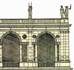 The Palladian, or Serlian, arch or window, as interpreted by Palladio. Detail of drawing from Quattro Libri dell'Architettura.