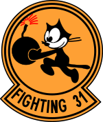 The U.S. Navy insignia for the VF-31 Tomcatters squadron from 1948. The squadron motto is "We get ours at night".