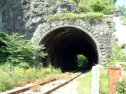 The Portishead Railway runs through a short tunnel under the bridge buttress.