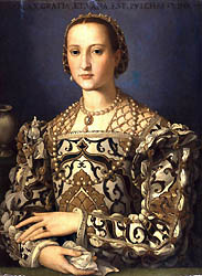 Eleonora di Toledo, Grand Duchess of Tuscany, bought the palazzo from the Pitti in 1549 for the Medici. Portrait after Bronzino.