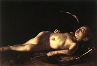 Caravaggio's sleeping Cupid which hangs at the Palazzo Pitti
