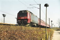 Passenger train showing the red/black livery introduced in 1972.