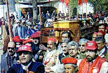 Modern day red shirts at the funeral of Wali Khan