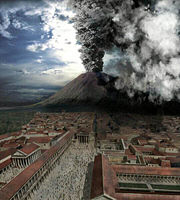 Computer-generated imagery of the eruption of Vesuvius in BBC/Discovery Channel's co-production Pompeii.
