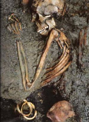 The skeleton called the "Ring Lady" unearthed in Herculaneum.