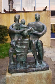 Family Group (1950) bronze, outside Barclay School in Stevenage, was Moore's first large scale commission following the Second World War.