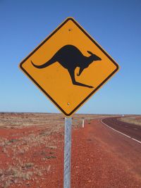 A "kangaroo crossing" sign on an Australian highway.