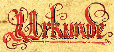 Calligraphy of the German word "Urkunde" (deed)