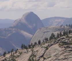Half Dome, a granite monolith in Yosemite National Park and part of the Sierra Nevada batholith.