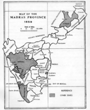 The British-ruled Madras Province and adjacent princely states