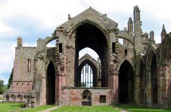 The modern ruins of Melrose Abbey. Melrose was the senior Cistercian house in Scotland, and the wealthiest "Scottish" monastery in the period.