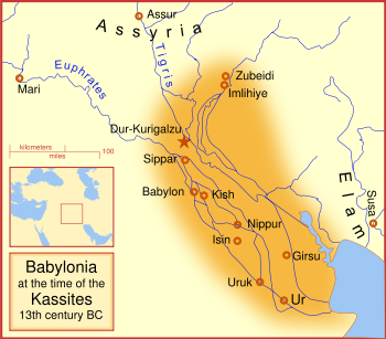 The extent of the Babylonian Empire during the Kassite dynasty