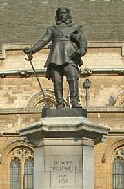 Statue of Oliver Cromwell outside the Palace of Westminster, London.
