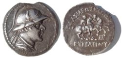 Silver tetradrachm of King Eucratides I, who probably lost the territory of Ferghana to the Sakas.