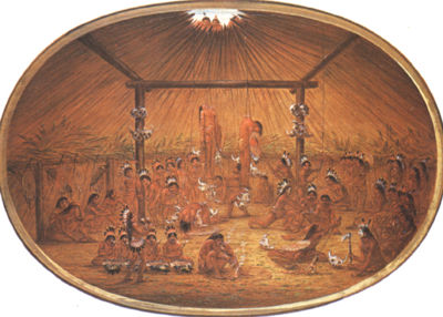 The okipa ceremony as witnessed by George Catlin, circa 1835.