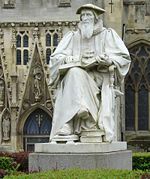 Statue of Richard Hooker, whose  emphases on reason, tolerance and inclusiveness influenced Anglicanism.