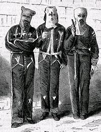 Three Ku Klux Klan members arrested in Tishomingo County, Mississippi, September 1871, for the attempted murder of an entire family.