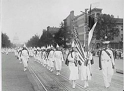 Ku Klux Klan members march down Pennsylvania Avenue in Washington, D.C. in 1928.