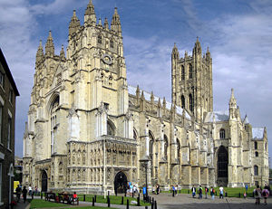 Canterbury Cathedral from the southwest. It houses the cathedra or throne of the Archbishop of Canterbury, and is the mother church of the Diocese of Canterbury (east Kent) and the Church of England, and the focus for the Anglican Communion.