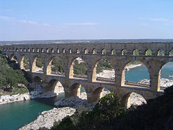 Pont du Gard, France, a Roman aqueduct built circa 19 BC.