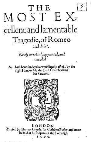 Title page of the Second Quarto of Romeo and Juliet (published 1599)
