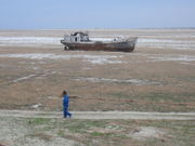 Ship stranded by the retreat of the Aral Sea