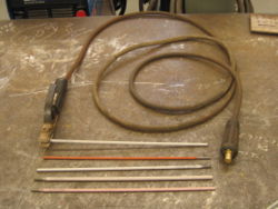 Various welding electrodes and an electrode holder