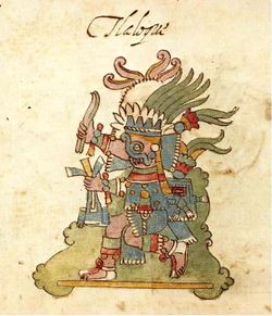 A painting of Tlaloc, as shown on page 20R of Codex Rios.