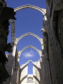 The ruins of the Carmo Convent, which was destroyed in the Lisbon earthquake.