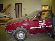 An aerodynamic test vehicle used by mechanical engineers.