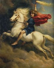 Dagr, the Norse god of the day, rides his horse in this 19th century painting by Peter Nicolai Arbo.