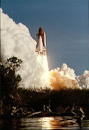 The launch of Shuttle Discovery on STS-41-D, its first mission.