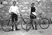 Between them, Frenchmen Léon Flameng (left) and Paul Masson won four cycling events.
