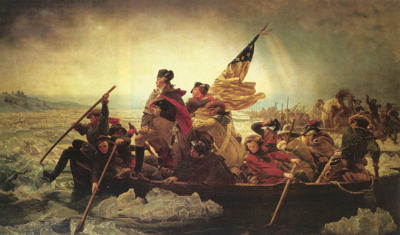 Emanuel Leutze's stylized depiction of Washington Crossing the Delaware (1851) is an iconic image of heroic action by Washington.