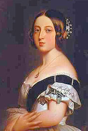 Queen Victoria wearing the sash and star of the Order of the Garter on her dress and the garter on her left arm.