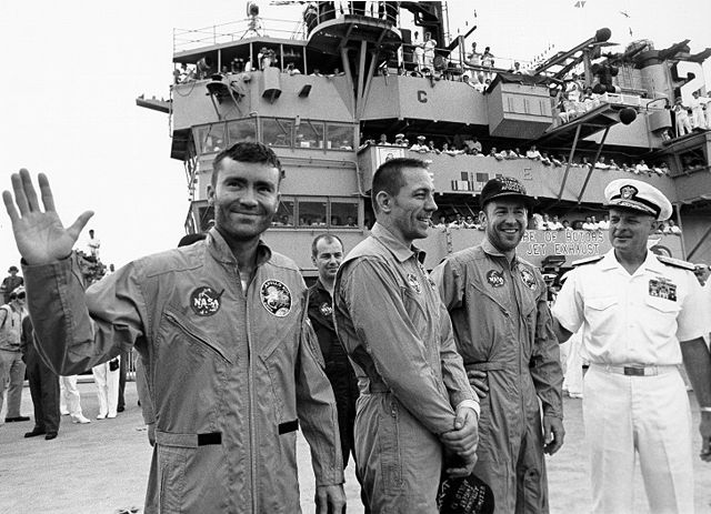 Image:Apollo 13 crew postmission onboard USS Iwo Jima.jpg