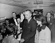 Nov.22: Lyndon Johnson is sworn in as U.S. President after assassination of John F. Kennedy.