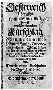 The title page to Philipp von Hörnigk statement of mercantilist philosophy