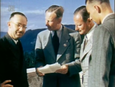 From left to right; Heinrich Himmler, Reinhard Heydrich, and Karl Wolff (second from the right) at the Obersalzberg, May 1939. Wolff wrote in his diary that Himmler had vomited after witnessing the mass shooting of 100 Jews.