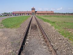 The railway line leading to the death camp at Auschwitz II (Birkenau).