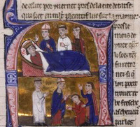 Death of John II Komnenos, and crowning of Manuel I Komnenos (from the Manuscript of William of Tyre's Historia and Old French Continuation, painted in Acre, Israel, 13th century, Bibliothèque nationale de France).
