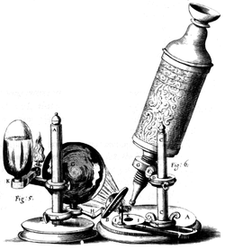 Robert Hooke's microscope (1665) - an engineered device used to study living systems.