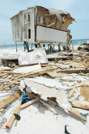 A beachfront home in Navarre Beach, Florida largely destroyed by Hurricane Dennis.