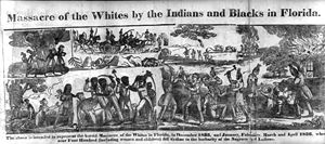 Massacre of the Whites by the Indians and Blacks in Florida, engraving by D.F. Blanchard for an 1836 account of events at the outset of the Second Seminole War (1835–42).