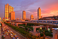 Bangkok skytrain at sunset
