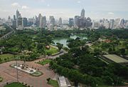 Lumphini Park appears as an oasis of greenery among Bangkok's skyscrapers.